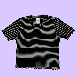 Polly Horizontal Striped Ruffled Crop Top Black White Small Medium